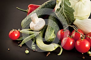 Perfect Organic Vegetables are Lying on the Black Background.