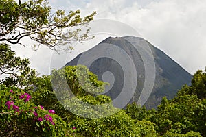 The perfect peak of the active and young Izalco volcano seen from a view point in Cerro Verde National Park in El Salvador
