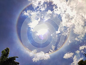 Perfect phenomenon known as solar halo or solar arc, which is a ring of light that configures a celestial body. photo