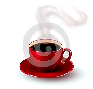 Perfect red cup of coffee with steam. photo
