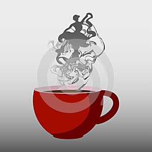 Perfect red cup of coffee with steam. Vector illustration
