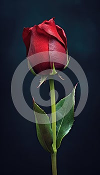 Perfect red rose close-up, dark red flower, dark background.