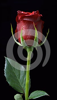 Perfect red rose close-up, dark red flower, dark background.