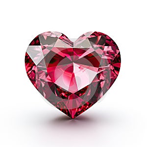 a perfect red ruby gem cut in the shape of a heart on a white background
