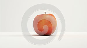 A perfect ripe apple with a red to orange gradient, standing on a white surface with a soft shadow