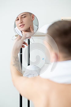 perfect skin aftershave lotion man face mirror