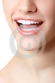 Perfect smile of beautiful woman with great healthy white teeth