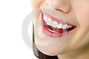 Perfect smile with healthy tooth of cheerful teen girl isolated