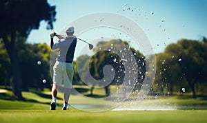 The Perfect Swing: A Man Showcasing His Golf Skills on the Green