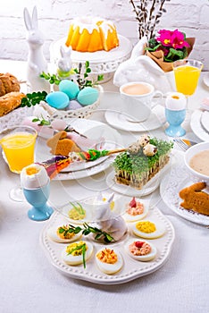 Perfect table with colorful table decorations for Easter photo