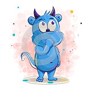 Hand drawn cute blue monster illustration photo