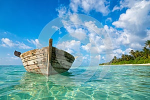 Perfect tropical island paradise beach and old boat