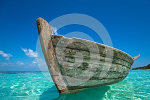 Perfect tropical island paradise beach and old boat