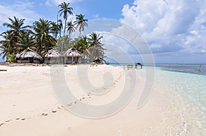 Perfect unspoiled caribbean island with native huts, San Blas. Panama. Central America.