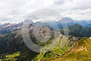 Perfect view from Sass Pordoi in Dolomiti, national park UNESCO