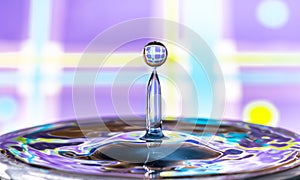 Perfect water droplet on light blue and violet background - water issues, water shortage, resources