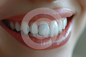 Perfect white teeth smile of a young woman. The result of the teeth whitening procedure.