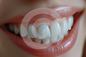 Perfect white teeth smile of a young woman. The result of the teeth whitening procedure.