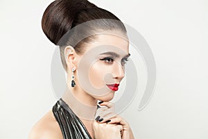 Perfect Woman Fashion Model Red Lips and Eyeliner Makeup