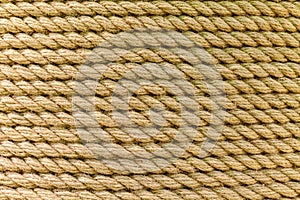 Perfect yellow rough rope texture. Close-up.