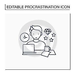 Perfectionist procrastinator line icon