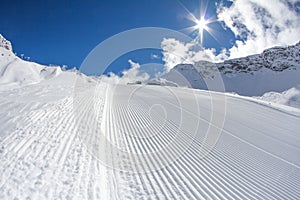 Perfectly groomed ski piste