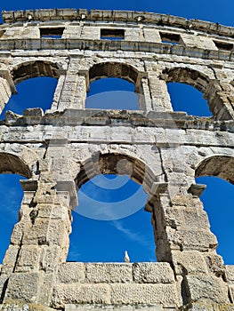 Perfectly maintained ruins of a roman Colloseum in Pula, Croatia photo
