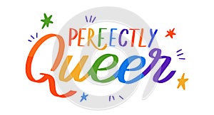 Perfectly Queer, color hand lettering in vector