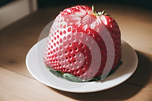 A perfectly ripe strawberry in morning light