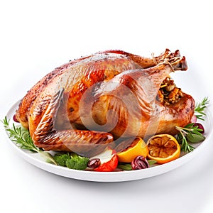 Perfectly Roasted Turkey Isolated on White. Generative ai