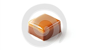 Delicious caramel square with a glossy finish on a clean white background photo