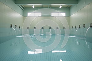 perfectly spaced pool inflow jets on the walls of an empty pool photo