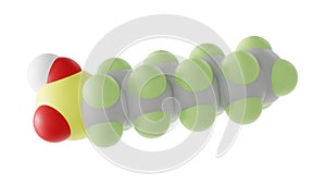 perfluorooctanesulfonic acid molecule, pfos, molecular structure, isolated 3d model van der Waals