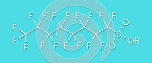 Perfluorooctanesulfonic acid perfluorooctane sulfonate, PFOS persistent organic pollutant molecule. Skeletal formula.