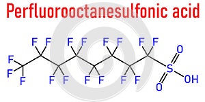 Perfluorooctanesulfonic acid or perfluorooctane sulfonate, PFOS, Skeletal chemical formula.