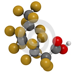 Perfluorooctanoic acid (PFOA, C8) molecule. Important and persistent pollutant