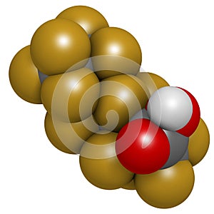 Perfluorooctanoic acid (PFOA, C8) molecule. Important and persistent pollutant