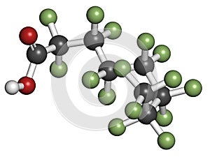 Perfluorooctanoic acid (PFOA, C8) molecule. Important and persistent pollutant