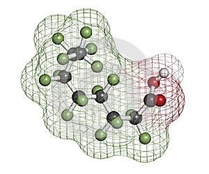 Perfluorooctanoic acid (PFOA, C8) molecule. Important and persistent pollutant