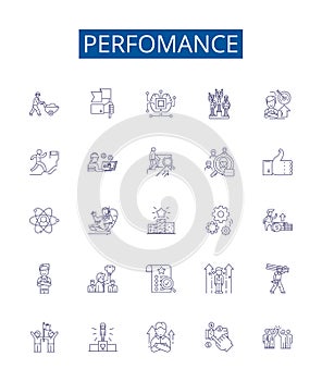 Perfomance line icons signs set. Design collection of Performance, Productivity, Efficiency, Accomplishment, Competence