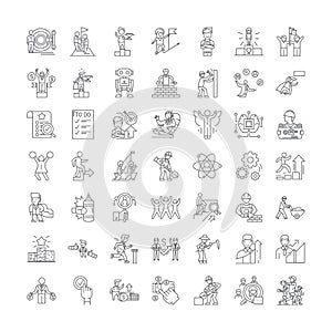 Perfomance management linear icons, signs, symbols vector line illustration set