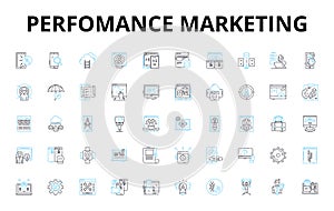 Perfomance marketing linear icons set. Conversion, Clickthrough, ROI, Impressions, Engagement, Analytics, Affiliates