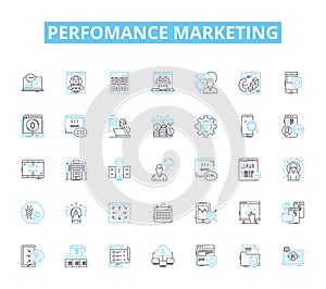 Perfomance marketing linear icons set. Conversion, Clickthrough, ROI, Impressions, Engagement, Analytics, Affiliates