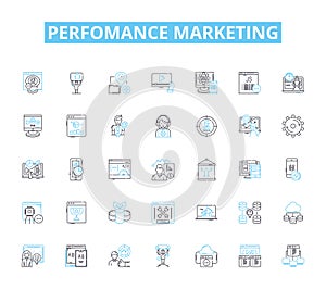 Perfomance marketing linear icons set. Conversion, Clickthrough, ROI, Impressions, Engagement, Analytics, Affiliates