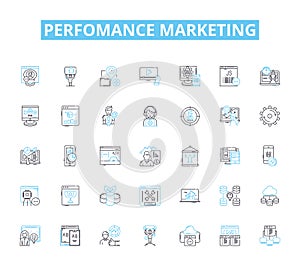 Perfomance marketing linear icons set. Conversion, Clickthrough, ROI, Impressions, Engagement, Analytics, Affiliates photo