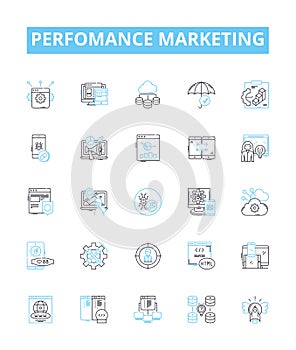 Perfomance marketing vector line icons set. Performance, Marketing, Digital, Advertising, ROI, Conversion, Revenue