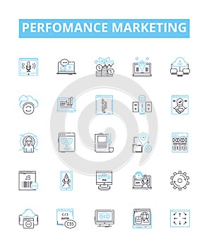 Perfomance marketing vector line icons set. Performance, Marketing, Digital, Advertising, ROI, Conversion, Revenue