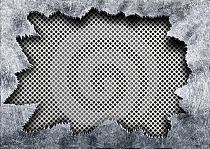 Perforated mesh texture with torn iron metal background