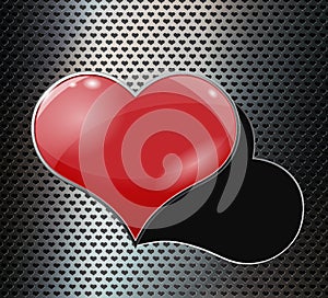 Perforated metal background with hole and heart