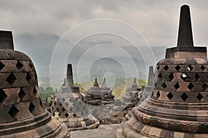 The perforated stupas. Borobudur temple. Magelang. Central Java. Indonesia